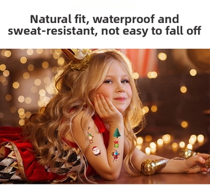 Waterproof Christmas tattoos for kids featuring Santa and reindeer on skin