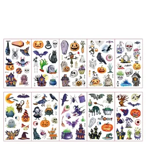Lot de 10 tatouages temporaires d'Halloween pour enfants avec citrouilles et fantômes