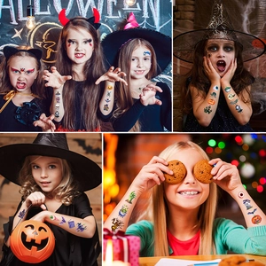Tatouages temporaires d'Halloween pour enfants avec motifs citrouille et fantôme