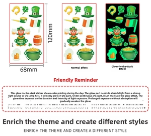 Luminous St. Patrick's Day tattoos featuring shamrocks and leprechauns in glowing green