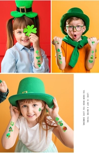 Luminous St. Patrick's Day tattoos featuring leprechauns and lucky shamrocks for kids