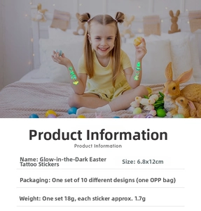 Glow-in-the-dark Easter tattoo stickers for kids showing luminous rabbit patterns on skin