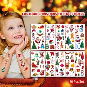 Christmas Temporary Tattoos For Kids Waterproof Cartoon Santa Claus Snowman Reindeer Pattern Holiday Party Favor Gift