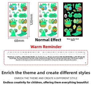 Detailed size 68x120mm glow in the dark Easter temporary tattoos for kids with rabbits