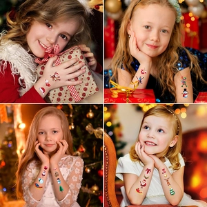Christmas temporary tattoos for kids featuring Santa, reindeer, and festive holiday patterns