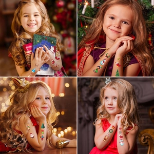 Christmas temporary tattoos for kids featuring Santa Claus and reindeer designs