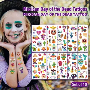 Tatouages Temporaires Jour Des Morts Mexicains Étanche Crâne De Sucre Coloré Pour Halloween Fête Enfants Adultes