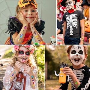 Kids Day of the Dead temporary tattoos with colorful skulls and Mexican motifs