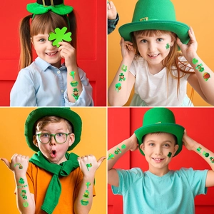Luminous St. Patrick's Day temporary tattoos for kids with shamrocks and leprechauns