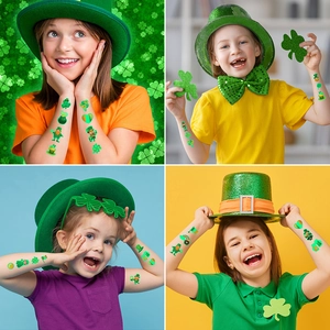 Glow in the dark St. Patrick's Day temporary tattoos featuring shamrocks and leprechauns
