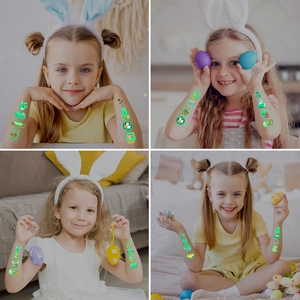 Luminous Easter temporary tattoos for kids with glow-in-the-dark bunny and egg designs