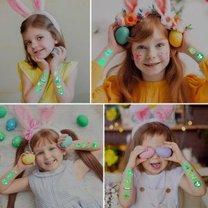 Luminous Easter tattoo stickers for kids featuring cute rabbits and glowing eggs