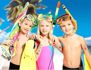 Waterproof temporary tattoos for kids with colorful summer beach vacation elements