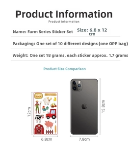 Size comparison of farm animal temporary tattoo stickers next to a mobile phone