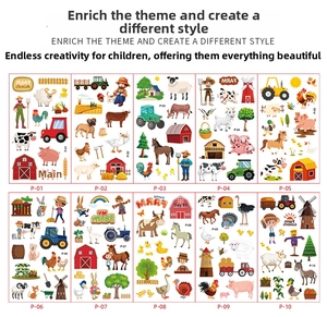 Set of 10 waterproof farm animal temporary tattoos with tractors and barn designs