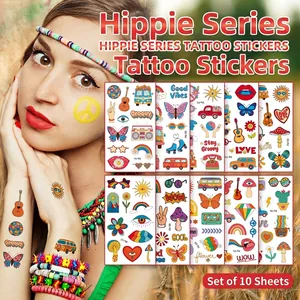 Hippie Temporary Tattoo Stickers Waterproof Retro Boho Peace Love Patterns For Party Music Festival Men Women