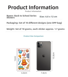 Size comparison of 10-piece Back to School tattoo stickers next to a mobile phone