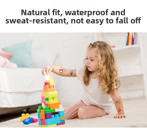 Waterproof cartoon temporary tattoos for kids featuring pandas on a child's arm