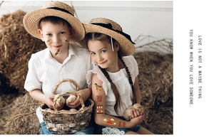 Close-up of kids waterproof temporary tattoos with cowboy and horse designs on skin