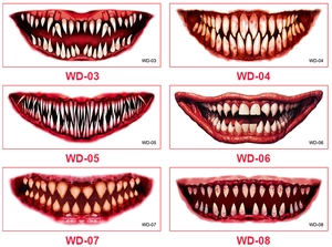 Detail showing six diverse Halloween horror mouth tattoo designs with sharp teeth and fangs