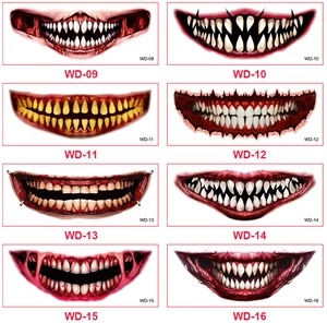 Detailed grid showing 8 realistic Halloween horror mouth tattoo designs for spooky DIY makeup