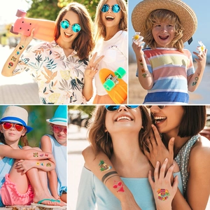 Waterproof temporary tattoo set with Hawaiian beach elements like palm trees and sun