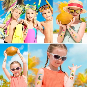 Waterproof Hawaiian temporary tattoos for kids featuring summer beach party designs