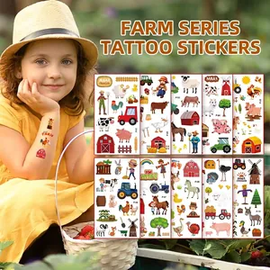 Farm Animal Temporary Tattoos For Kids Waterproof Cartoon Tractor Cow Pig Theme Body Art Stickers Party Favors Fun