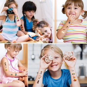 Waterproof farm animal temporary tattoos for kids featuring cows, tractors and barns