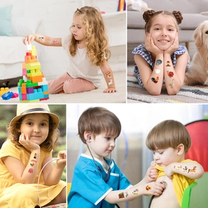 Waterproof cartoon farm animal temporary tattoos for kids featuring cow, horse, and pig