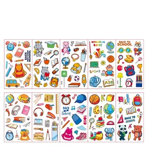 Waterproof cartoon back to school tattoo stickers set for kids 10 sheets 6.8x12cm