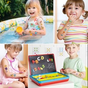 Waterproof cartoon temporary tattoos for kids featuring school, sports and animal themes