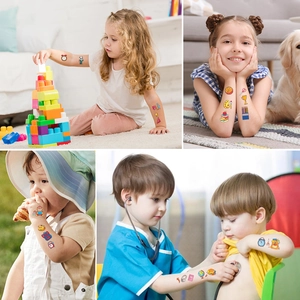 Waterproof cartoon temporary tattoos set with school stationery and animals for children
