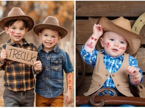 Kids temporary tattoos with pink western cowboy themes including hats and boots