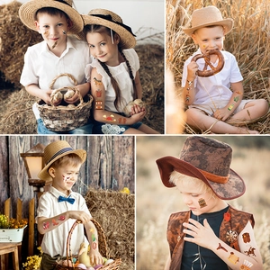 Waterproof western cowboy temporary tattoos for kids featuring horses and cacti