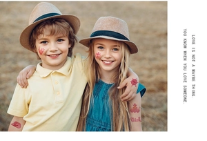 Close-up of pink cartoon temporary tattoos applied on children faces and arms for parties