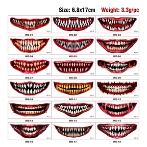 Set of 18 realistic Halloween horror mouth temporary tattoo stickers for party makeup DIY