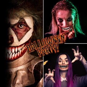 Halloween scary clown mouth tattoo stickers set for spooky makeup and costume parties