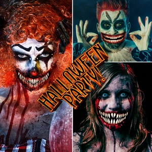 Halloween scary mouth tattoo stickers with diverse horror makeup styles for party DIY