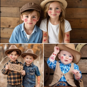Pink western cowgirl temporary tattoos for kids with horse and cactus patterns