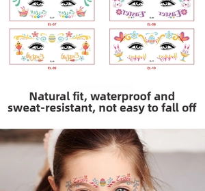 Tatouages temporaires de Pâques imperméables avec lapins et œufs pour maquillage enfant