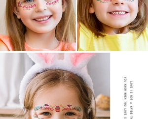 Détails de tatouages visage de Pâques pour enfants avec lapins et œufs colorés