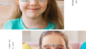Détails de tatouages visage lapin et œufs de Pâques colorés pour enfants lors d'une fête