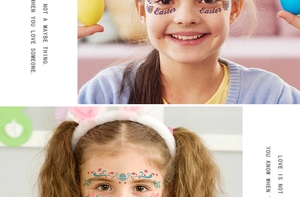 Détail de tatouages de Pâques colorés avec des œufs et des fleurs sur des enfants