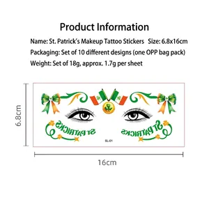 St. Patrick's Day clover face tattoo stickers set with Irish flag designs 6.8x16cm