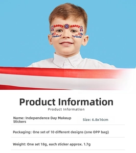 Detail of 10 US flag face stickers for Independence Day party makeup and festivities