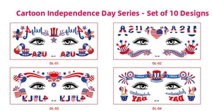 Detail of four American flag eye tattoo designs for July 4th Independence Day parties