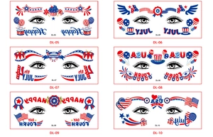 Detail of six US Independence Day face tattoo stickers with stars and stripes designs