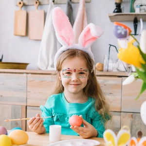 Tatouages de visage de Pâques et oreilles de lapin en peluche pour fêtes