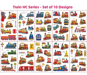 Detailed set of 10 colorful cartoon train waterproof stickers for children party fun